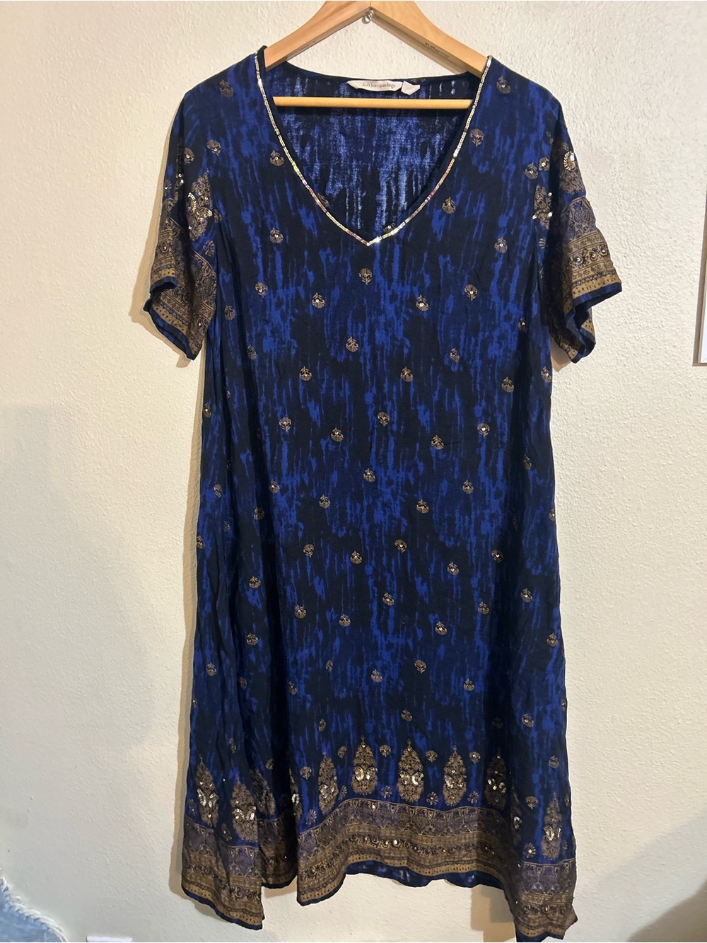 Soft Surroundings Ethereal Boho Blue Embellished V-Neck Women’s Tunic Top Medium
